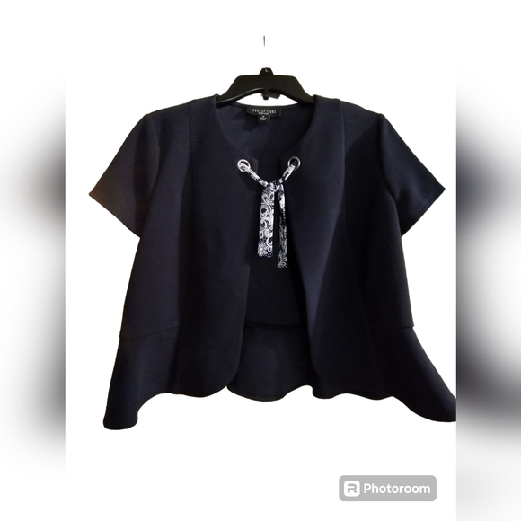 EUC Beautiful Navy Blue and white 2 piece Perceptions New York dress and jacket - Picture 5 of 7